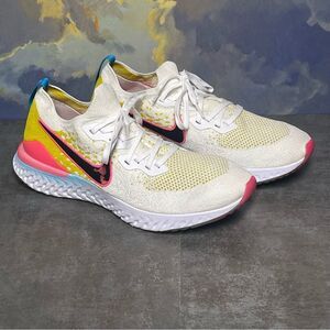Nike Epic React Flyknit 1 Men's White Pink Blast Citron Running Shoes Size 13